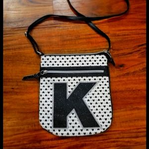 Justice Girl's Sparkly Glitter Initial "K" Heart Eyelet Crossbody Purse